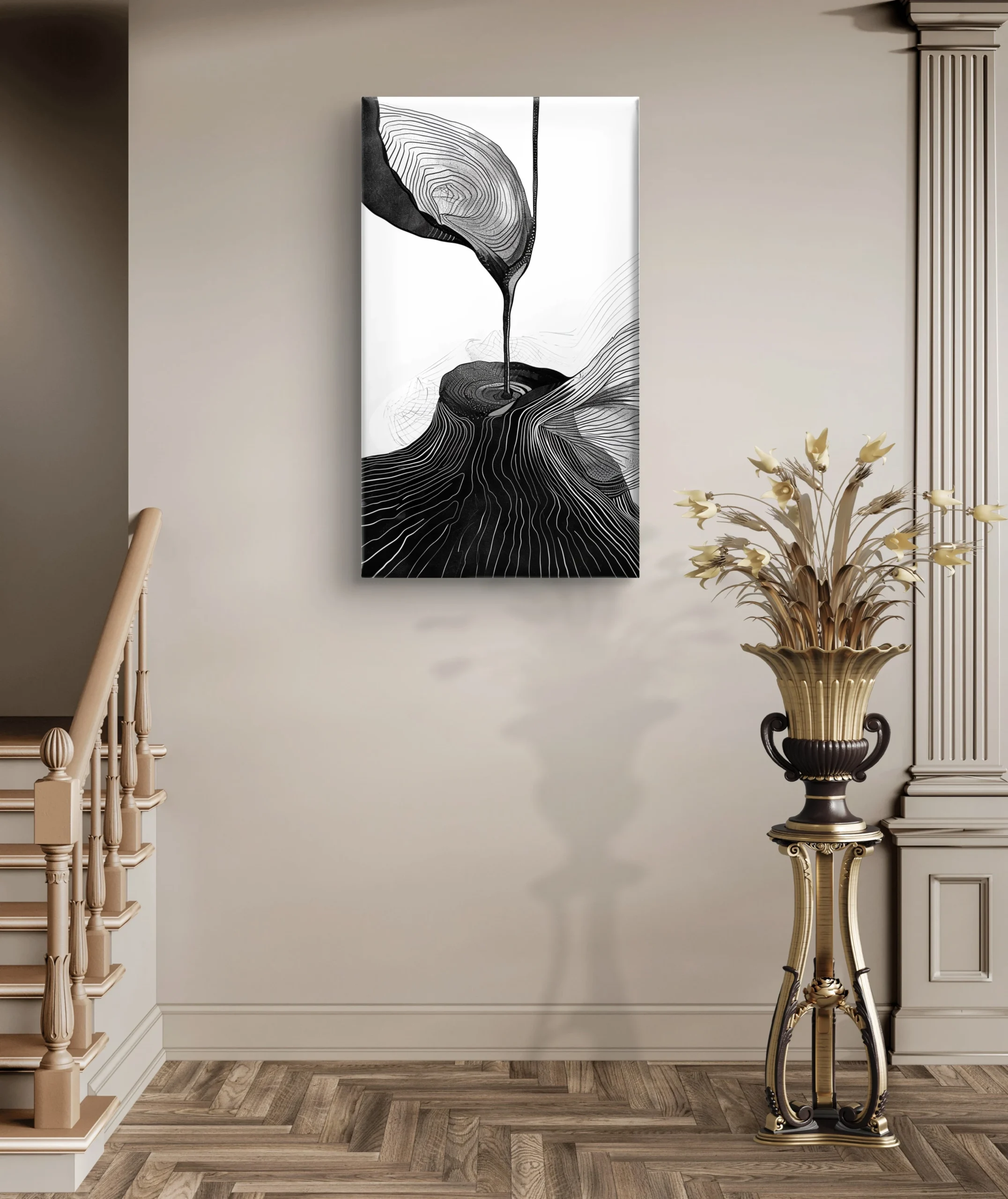 Black and white Botanical Shadow Canvas
