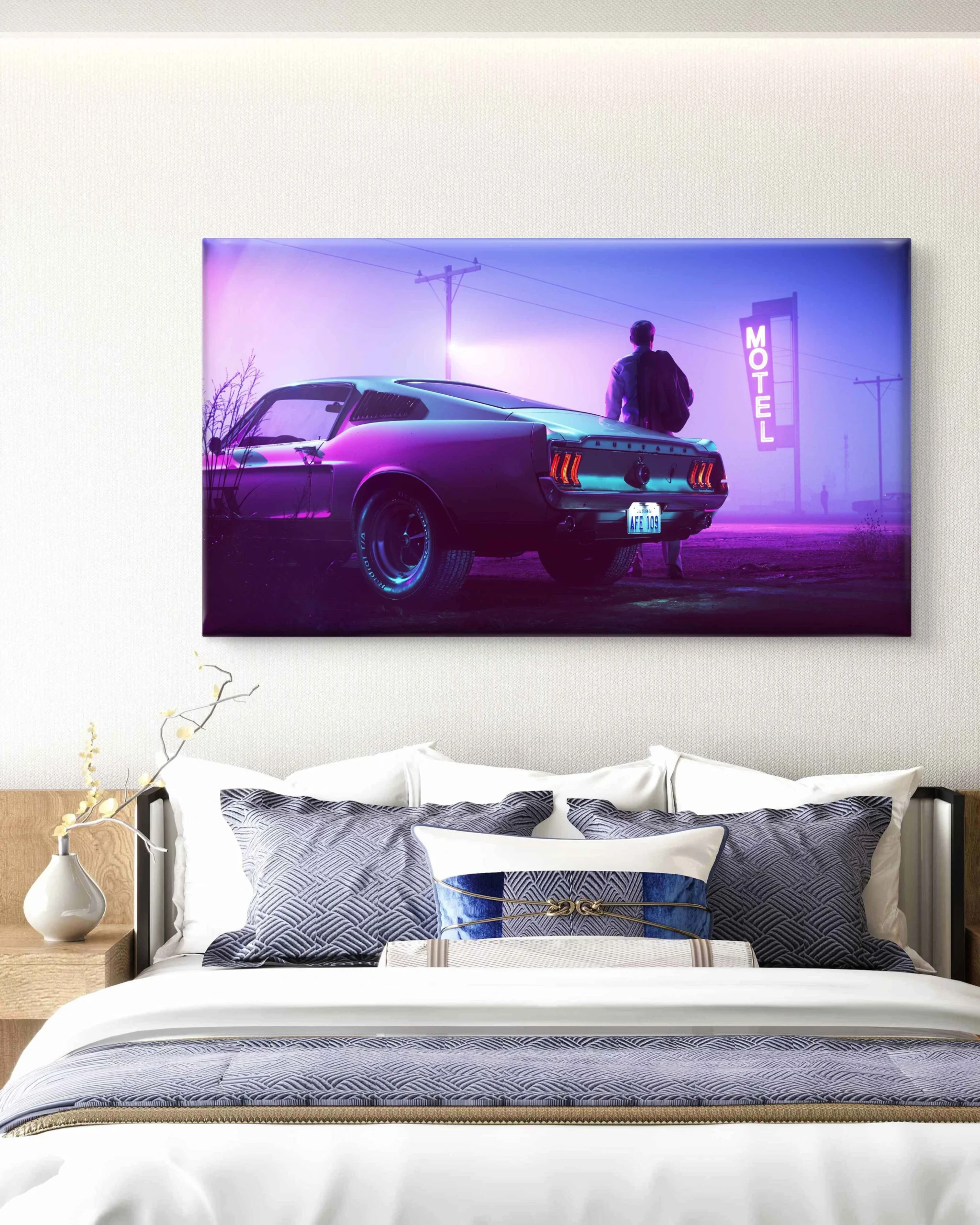 Night Street Car Neon Canvas